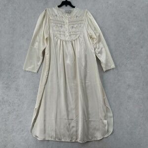 VTG Delicates Nightgown SMALL Pale Yellow‎ Satin Granny Modest Cottagecore